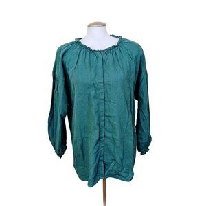 Niko And Womens L Blouse Top Green Flax Japanese Lagenlook Lyocell Button Up